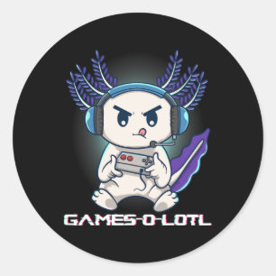 Axolotl som spelar konsollvideospel Gamesolotl Gam Runt Klistermärke