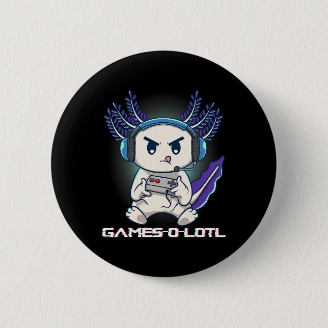 Axolotl som spelar konsolvideospel Gamesolotl Gam Knapp (Framsida)