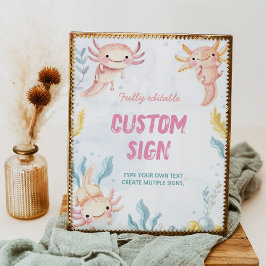 Axolotl Söt Flickas Födelsedagsfest Bordsskylt Poster