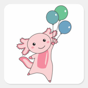 Axolotl, sötdjur, flugor med ballonger uppåt fyrkantigt klistermärke