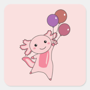 Axolotl, sötdjur, flugor med ballonger uppåt fyrkantigt klistermärke