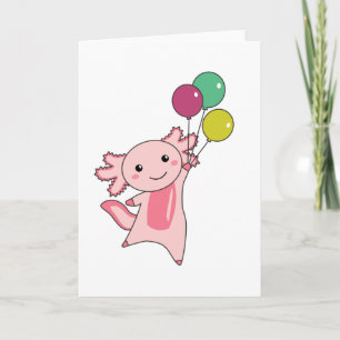 Axolotl, sötdjur, flugor med ballonger uppåt kort