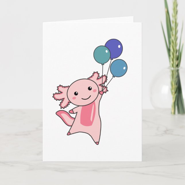 Axolotl, sötdjur, flugor med ballonger uppåt kort (Framsida)