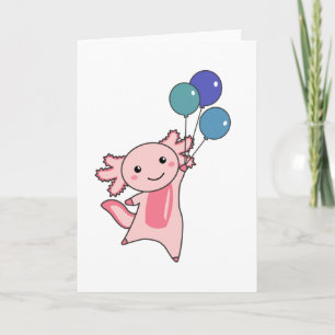 Axolotl, sötdjur, flugor med ballonger uppåt kort