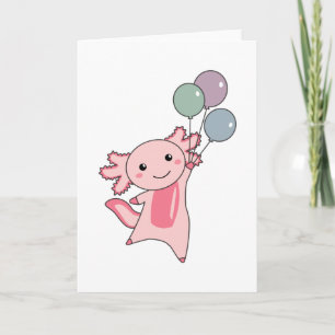 Axolotl, sötdjur, flugor med ballonger uppåt kort
