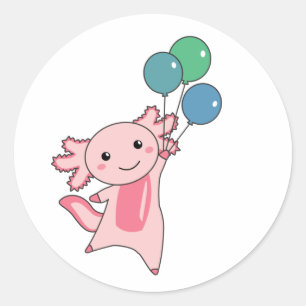 Axolotl, sötdjur, flugor med ballonger uppåt runt klistermärke