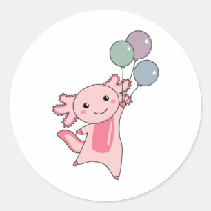 Axolotl, sötdjur, flugor med ballonger uppåt runt klistermärke