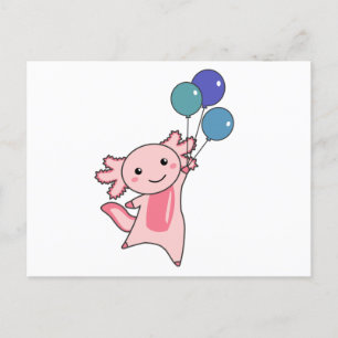 Axolotl, sötdjur, flugor med ballonger uppåt vykort