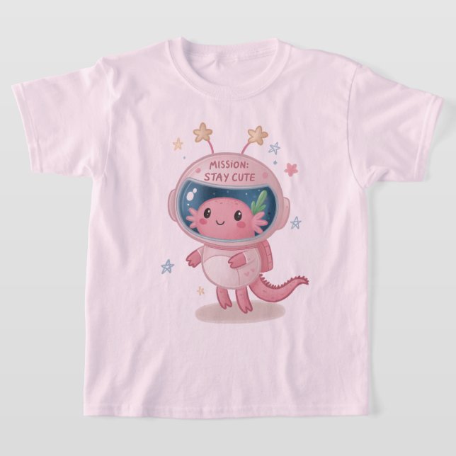 Axolotl Space Explorer: Glossy Helmet & Star Gills T Shirt (Laydown)