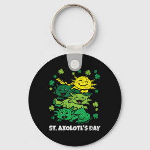 Axolotl St Patricks Day Söt Djur Shamrock Klöver Nyckelring