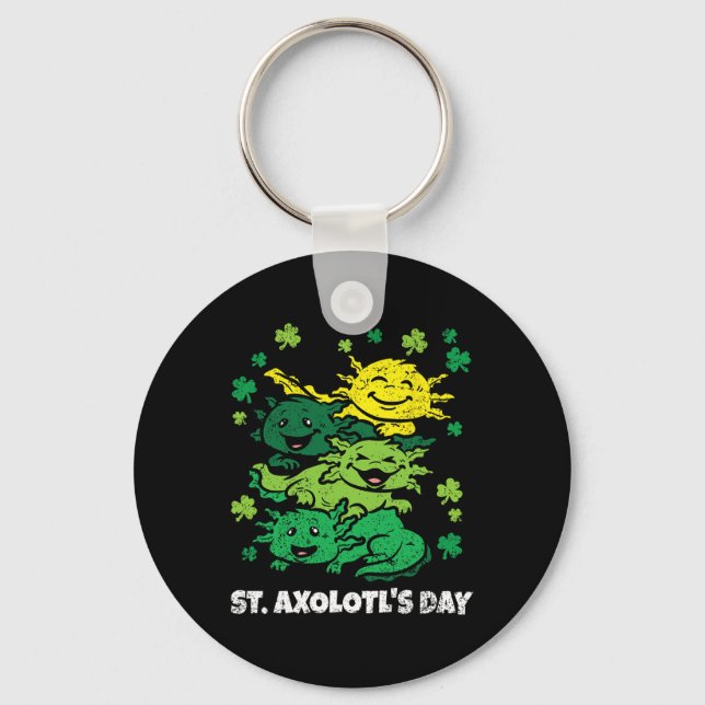 Axolotl St Patricks Day Söt Djur Shamrock Klöver Nyckelring (Framsida)
