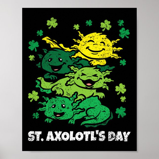Axolotl St Patricks Day Söt Djur Shamrock Klöver Poster (Framsidan)