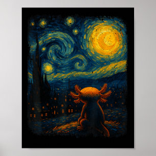 Axolotl Starry Night Van Gogh Art Gifts För manar Poster