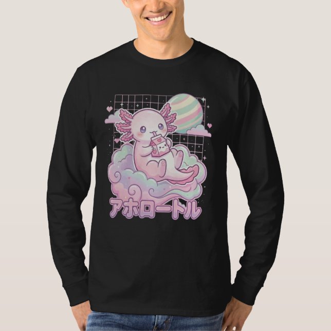 Axolotl Strawberry Milk Kawaii Aesthetic Cottageco T Shirt (Framsida)