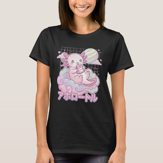 Axolotl Strawberry Milk Kawaii Aesthetic Cottageco T Shirt (Framsida)