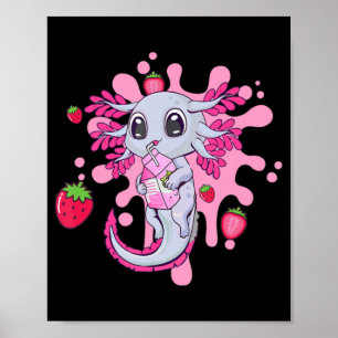 Axolotl Strawberry Mjölk Cute Kawaii Anime Gift Gi Poster