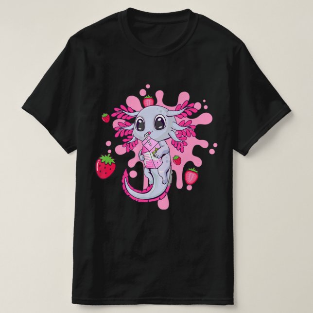 Axolotl Strawberry Mjölk Cute Kawaii Anime Gift Gi T Shirt (Design framsida)