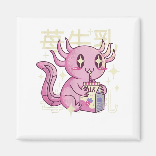Axolotl Strawberry Mjölk Japan Stil Japanska Kawai Magnet (Framsidan)