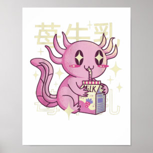 Axolotl Strawberry Mjölk Japan Stil Japanska Kawai Poster