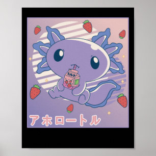 Axolotl Strawberry Mjölk Retro Kawaii Japan Axolot Poster