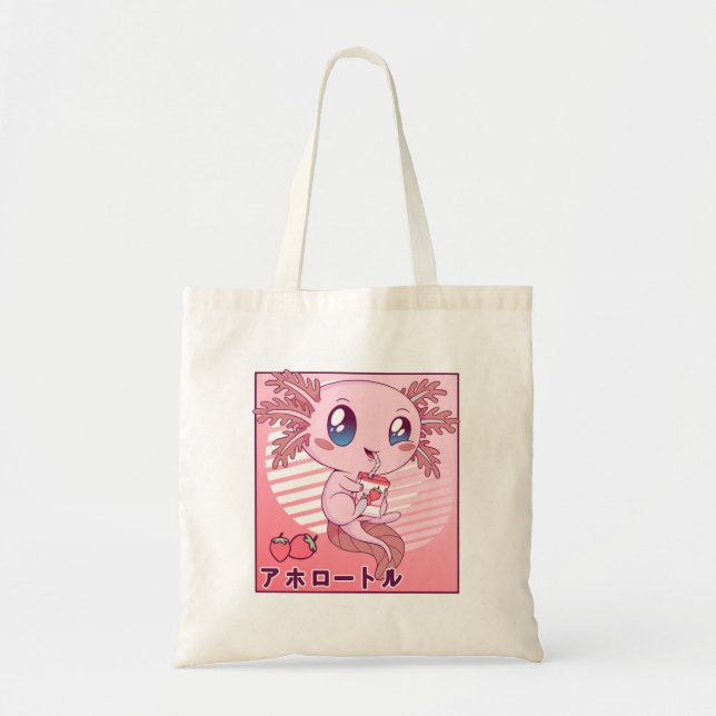 Axolotl Strawberry Mjölk Retro Kawaii Japan Axolot Tygkasse (Framsidan)