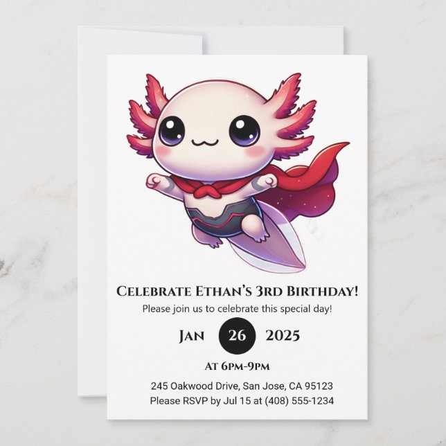 Axolotl Superhero in Armor Birthday Inbjudningar (Framsida)