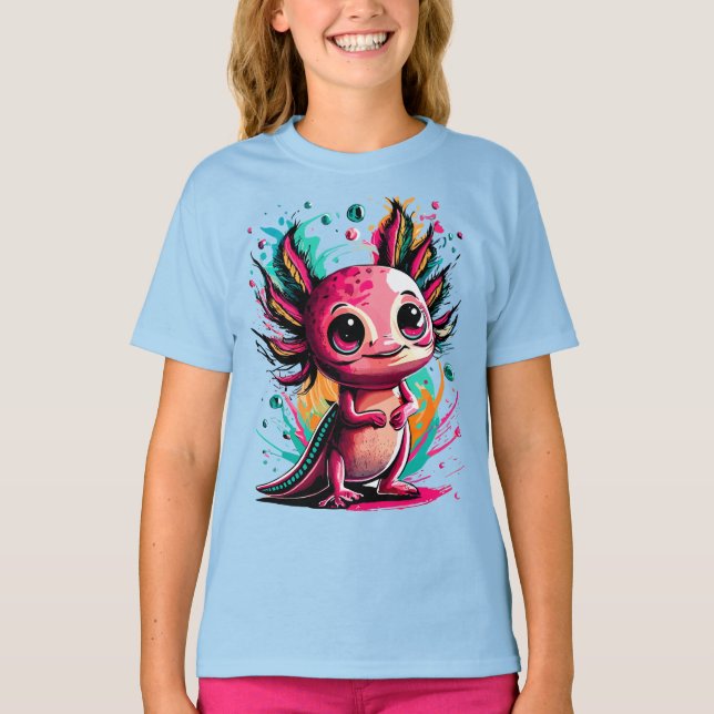 Axolotl T-Shirt Cute Axolotl Colorful Salamander (Framsida)