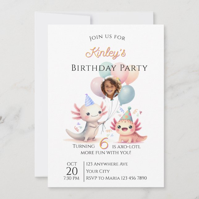 Axolotl-themed Birthday Invitation Inbjudningar (Framsida)