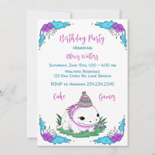 Axolotl Themes Girl's Birthday Inbjudningar