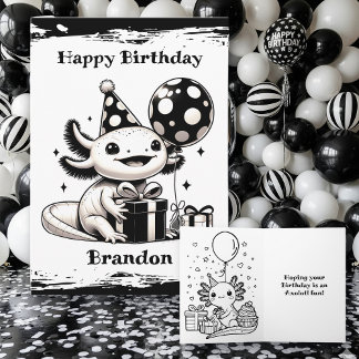 Axolotl Thétold Birthday med färgsida Kort