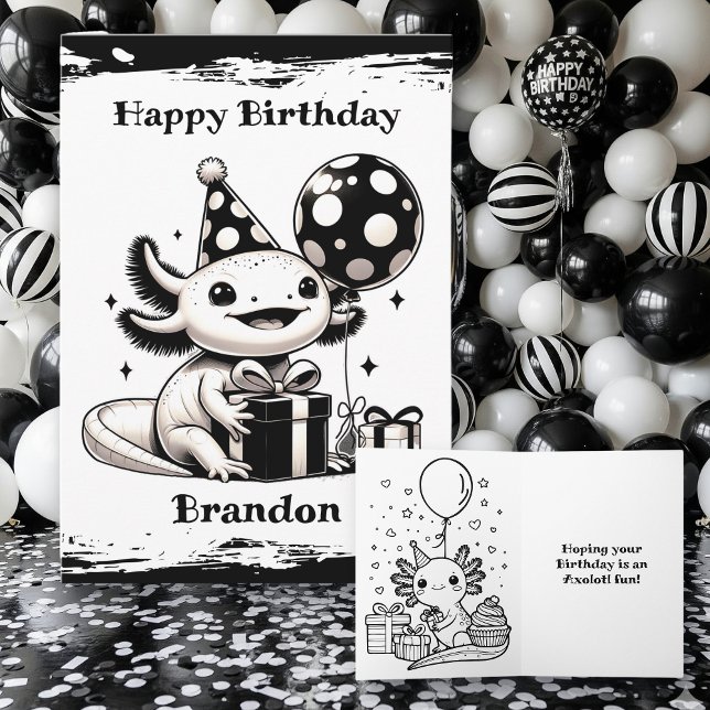 Axolotl Thétold Birthday med färgsida Kort (Skapare uppladdad)