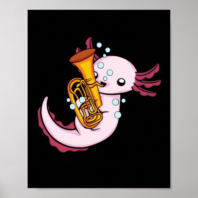 Axolotl Tuba Player Cute Axlotl Music Kids Tuba Poster (Framsidan)