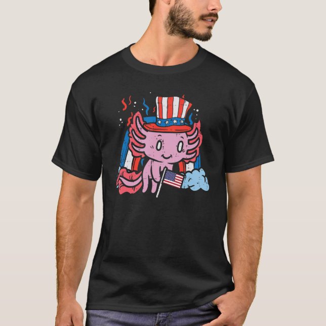 Axolotl US Flagga Top hat, utfall 4 juli, Patriot  T Shirt (Framsida)