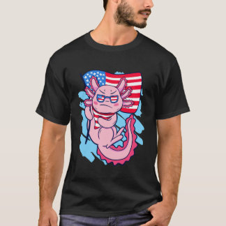 Axolotl USA Självständighetsdag 4 juli USA Flagga  T Shirt