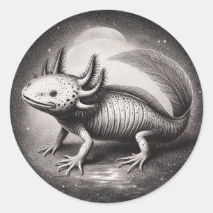 Axolotl Vintage Illustration Natural History Runt Klistermärke