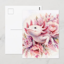 Axolotl Watercolor Rosa Blommigt Postcard Vykort