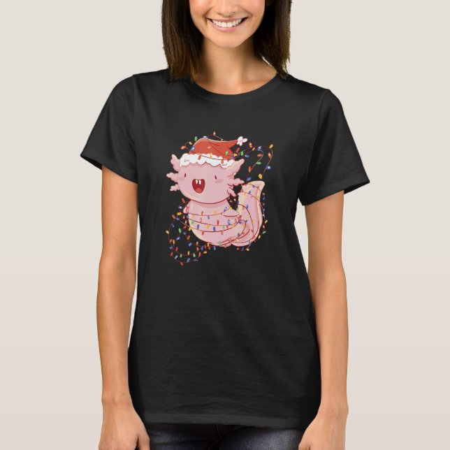 Axolotl Wearing A Santa Hat And Tangled In Christm T Shirt (Framsida)