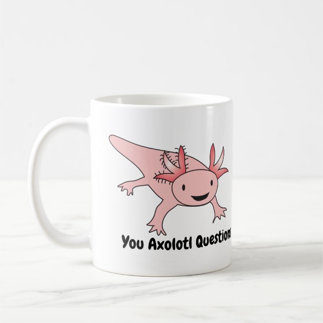 Axolotlen ifrågasätter gulligt roligt kaffemugg (Vänster)