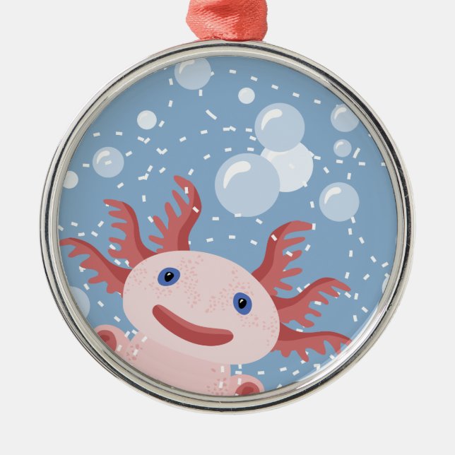 Axolotlen och bubblar djärv vektordesign julgransprydnad metall (Framsidan)