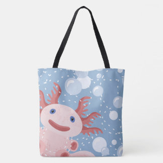 Axolotlen och bubblar djärv vektordesign tygkasse