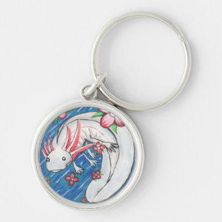 axolotlmålningkeychain rund silverfärgad nyckelring