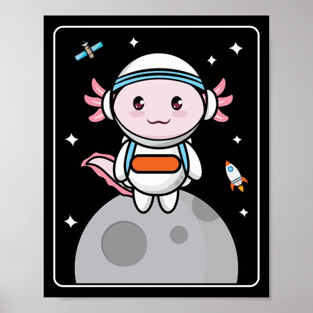 Axolotls Axolotl Space Måne Kawaii Poster (Framsidan)