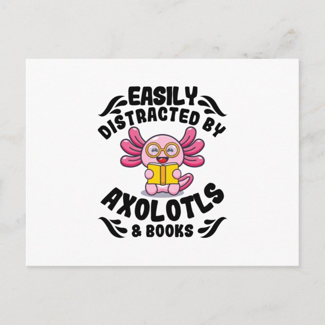 Axolotls & Books | Reading Pets Cute Axolotl Gifts Vykort (Framsida)