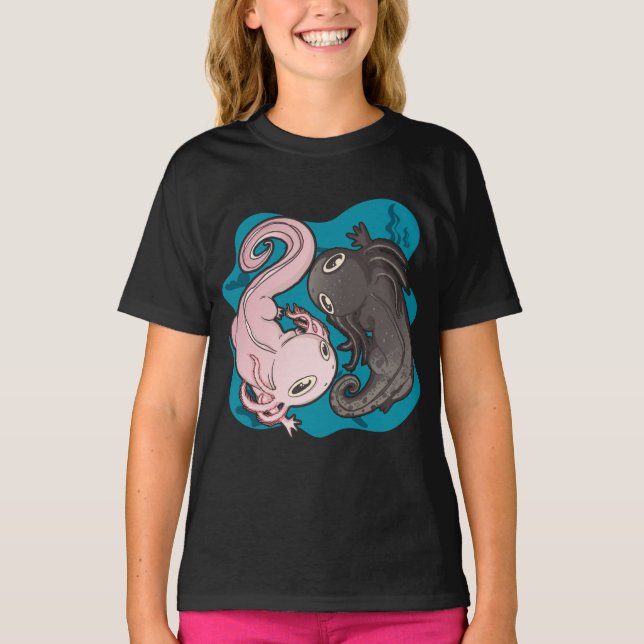 Axolotls Yin Yang Kawaii T Shirt (Framsida)