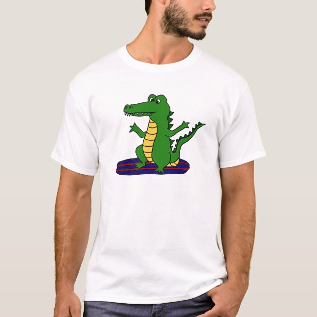AY-, rolig surfa alligatortecknad Tee Shirt (Framsida)