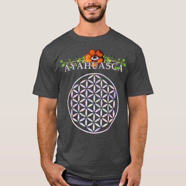 Ayahuasca Mandala Helig Geometry Flower of Life T Shirt (Framsida)