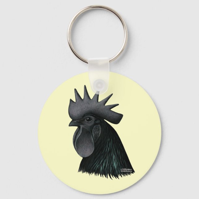 Ayam Cemani Tupp Head Nyckelring (Framsida)