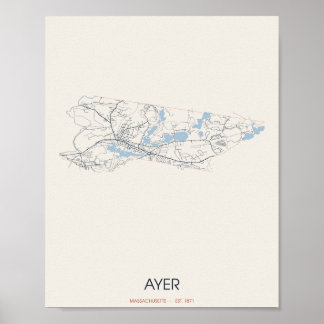 Ayer, Massachusetts Kartposterkarta – Est. 1871 Poster