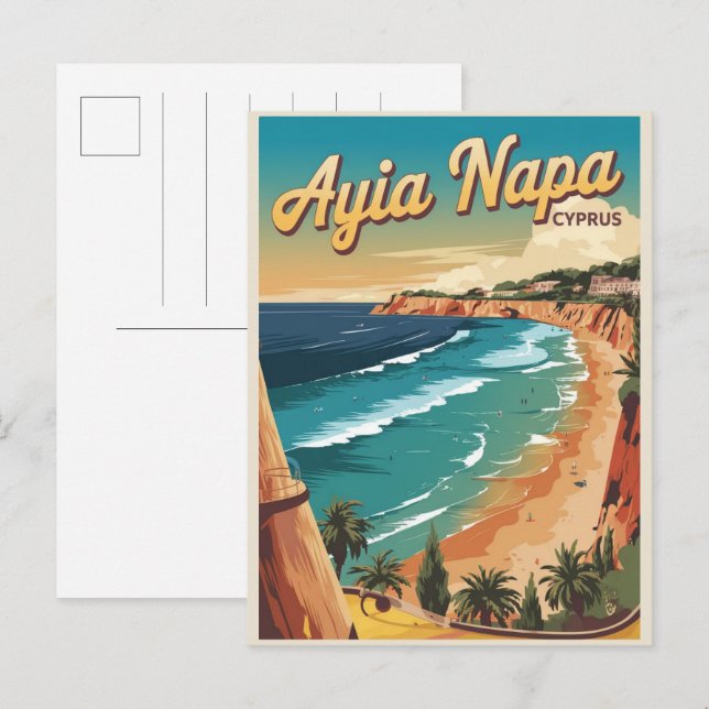 Ayia Napa Cyprus, vita gåvor från stranden vid Med Vykort (Fram/baksida)