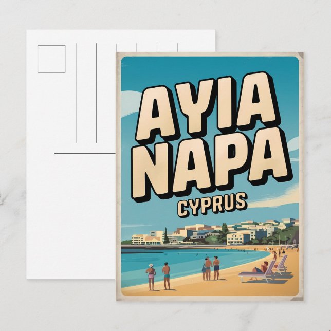 Ayia Napa Cyprus, vita gåvor från stranden vid Med Vykort (Fram/baksida)